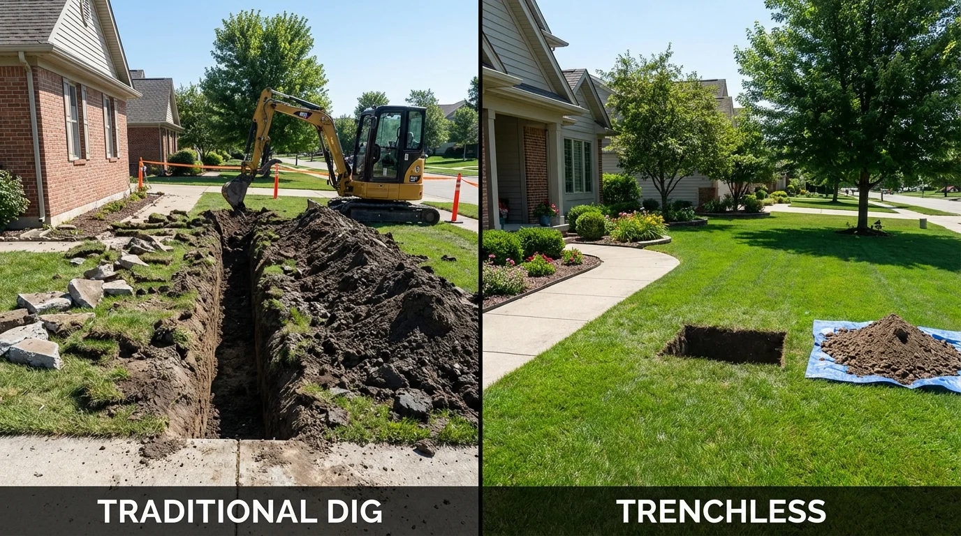 Trenchless sewer repair with minimal yard damage versus traditional excavation in Edwards, MS